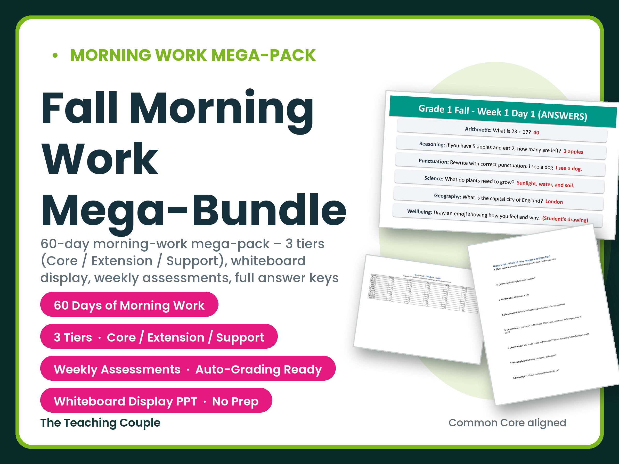 Grade 1 Fall Morning Work Mega-Bundle - 60 Days of Engaging Learning