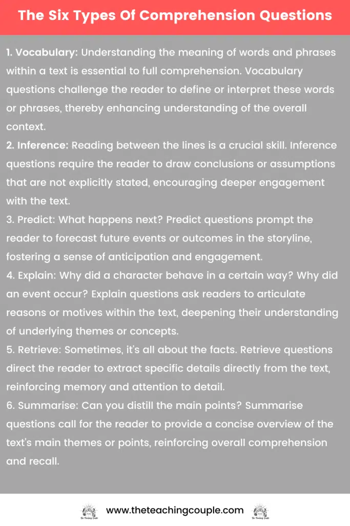 The Six Types Of Comprehension Questions