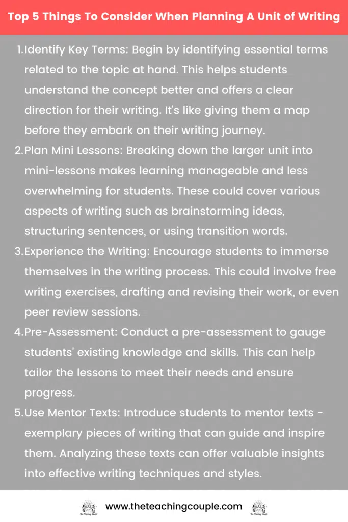 Top 5 things to consider when planning a writing unit