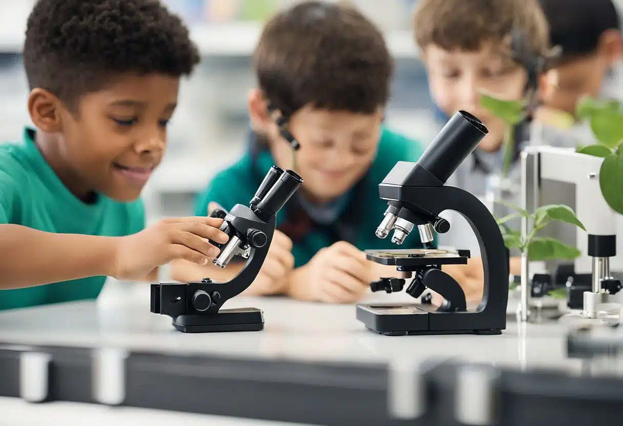 Students in year three engage in hands-on science learning, using resources like microscopes, models, and experiments to explore topics such as plant life cycles, animal habitats, and simple machines