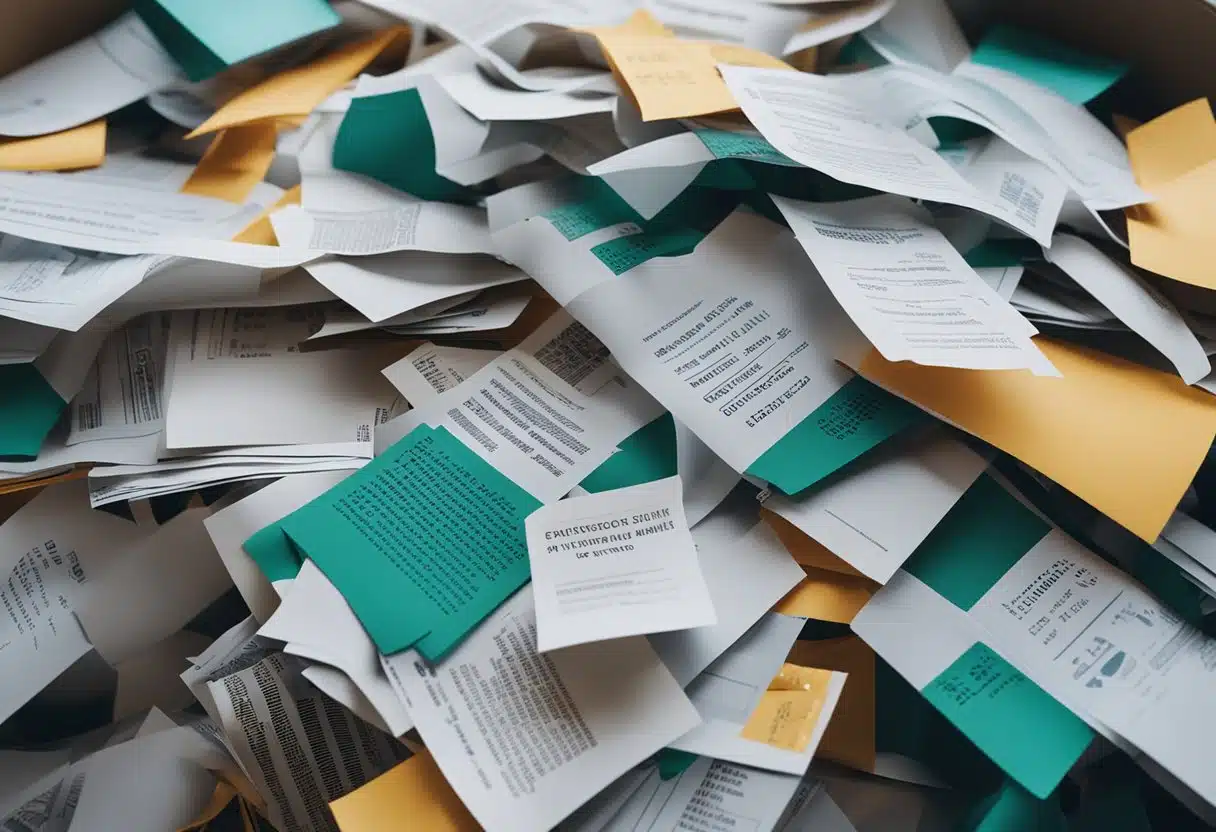 A pile of discarded Year Six SATs papers lies in a trash bin, surrounded by colorful alternative assessment tools and recommendations